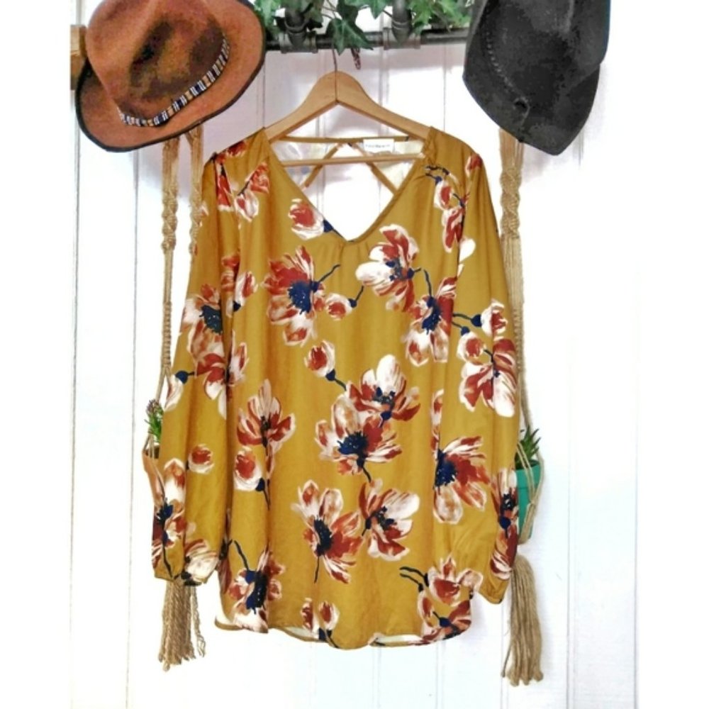 Love and Harmony mustard yellow floral blouse